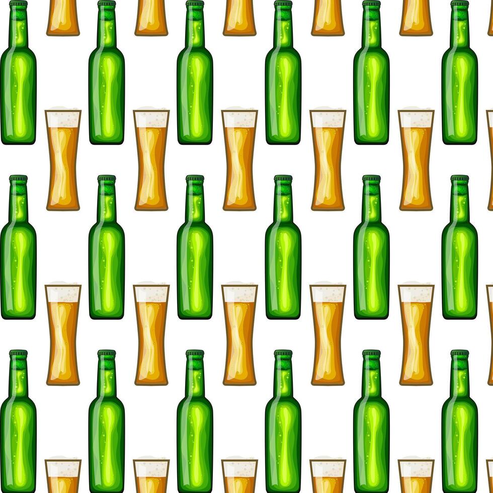 Seamless pattern colorful illustration of beer mug and glass bottle. Beer mug with foam. designs for use in banner,poster,card,invitation. Oktoberfest vector