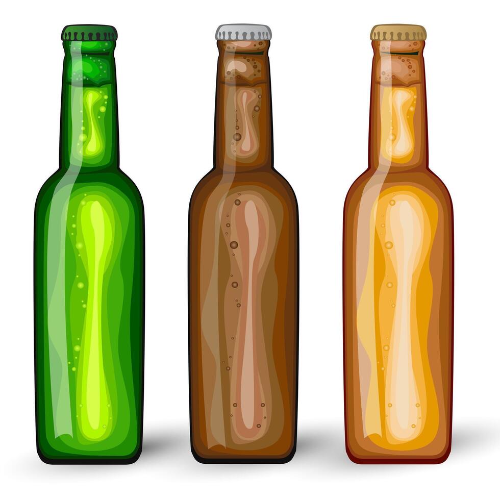Bottled beer green and brown colors or beverage or carbonated drinks. Oktoberfest vector