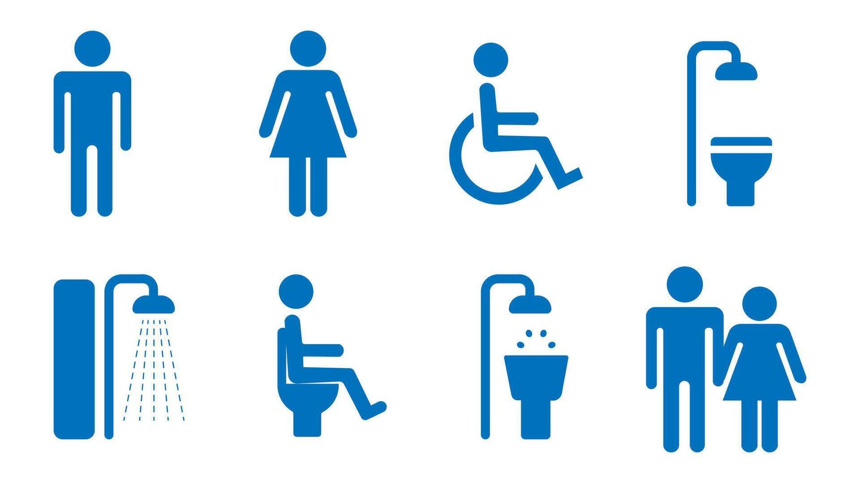 A set of blue bathroom signs with different symbols vector