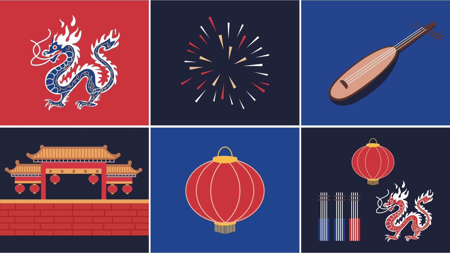 Chinese new year symbols set of four elements vector