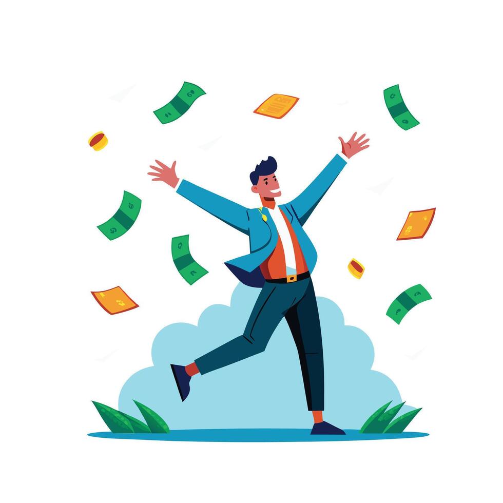 a man throwing money in the air illustration vector