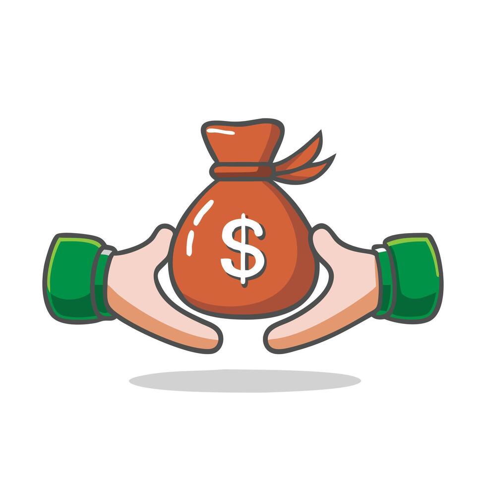 hands holding a bag of money illustration vector