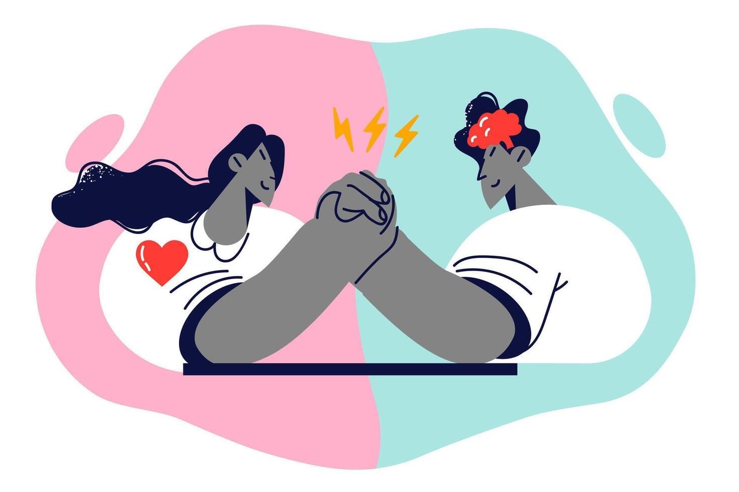Struggle in relationship man and woman arguing about importance of intellect and feelings vector