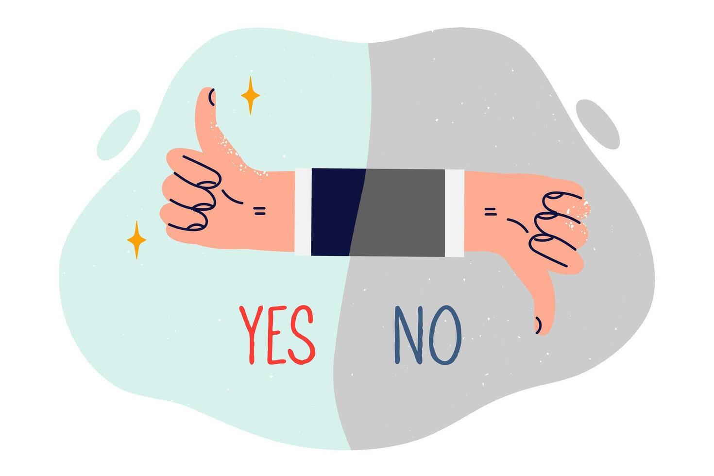 Person hand shows thumbs up and thumbs down for nonverbal approval or protest against proposal made vector