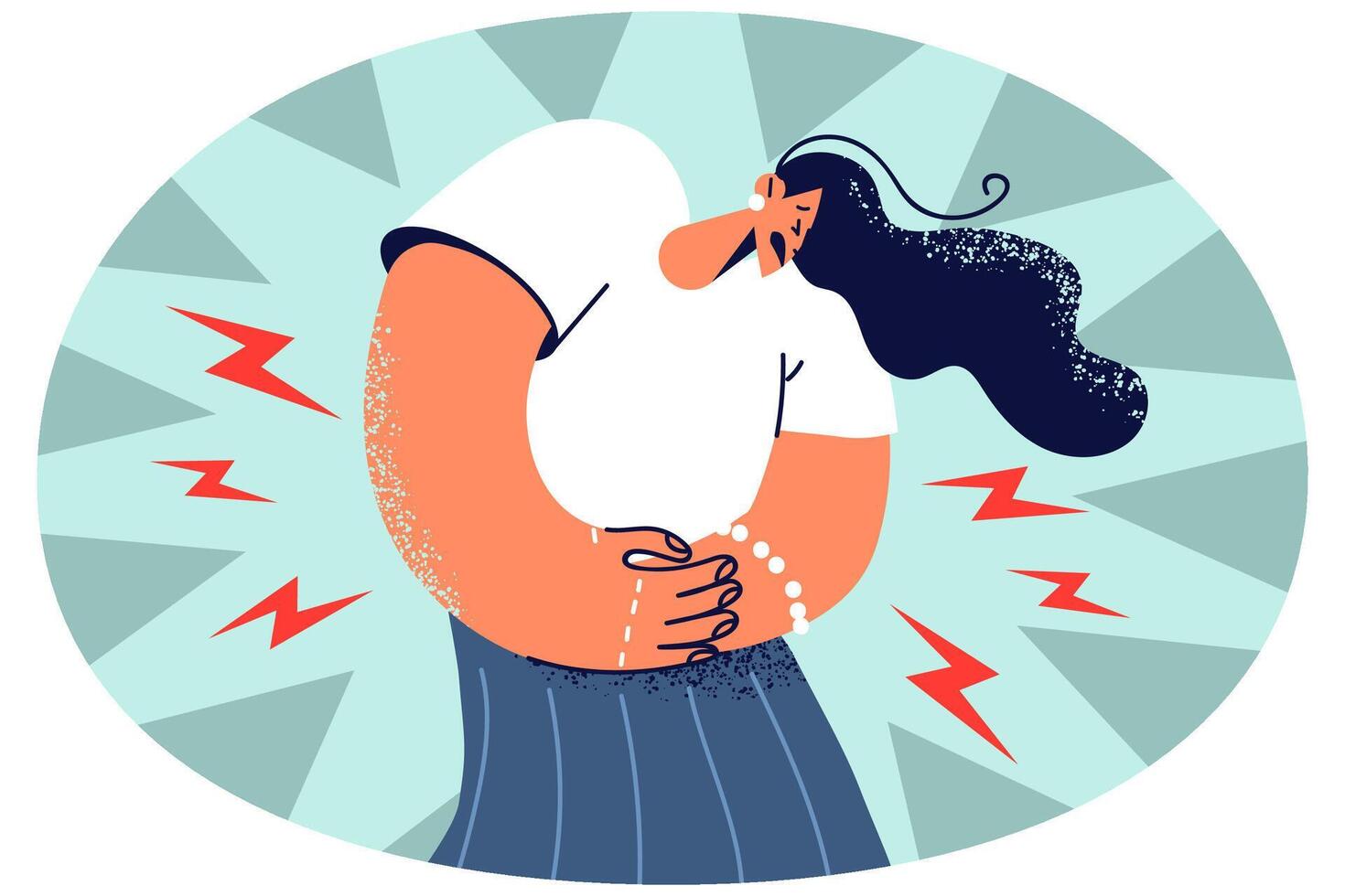 Unhealthy woman suffer from acute stomachache vector