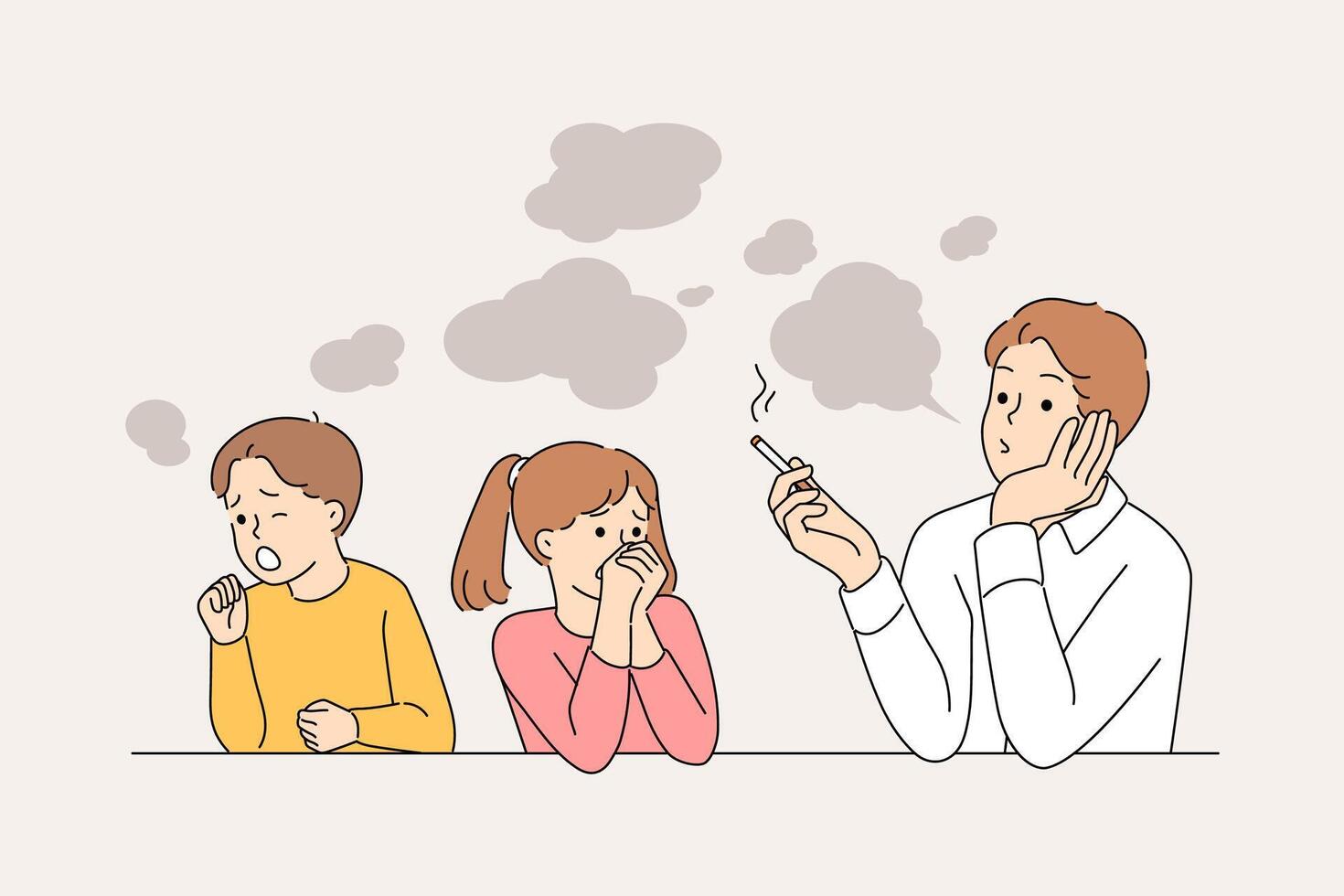 Problem of passive smoking for children is due to bad father who uses cigarettes with tobacco vector