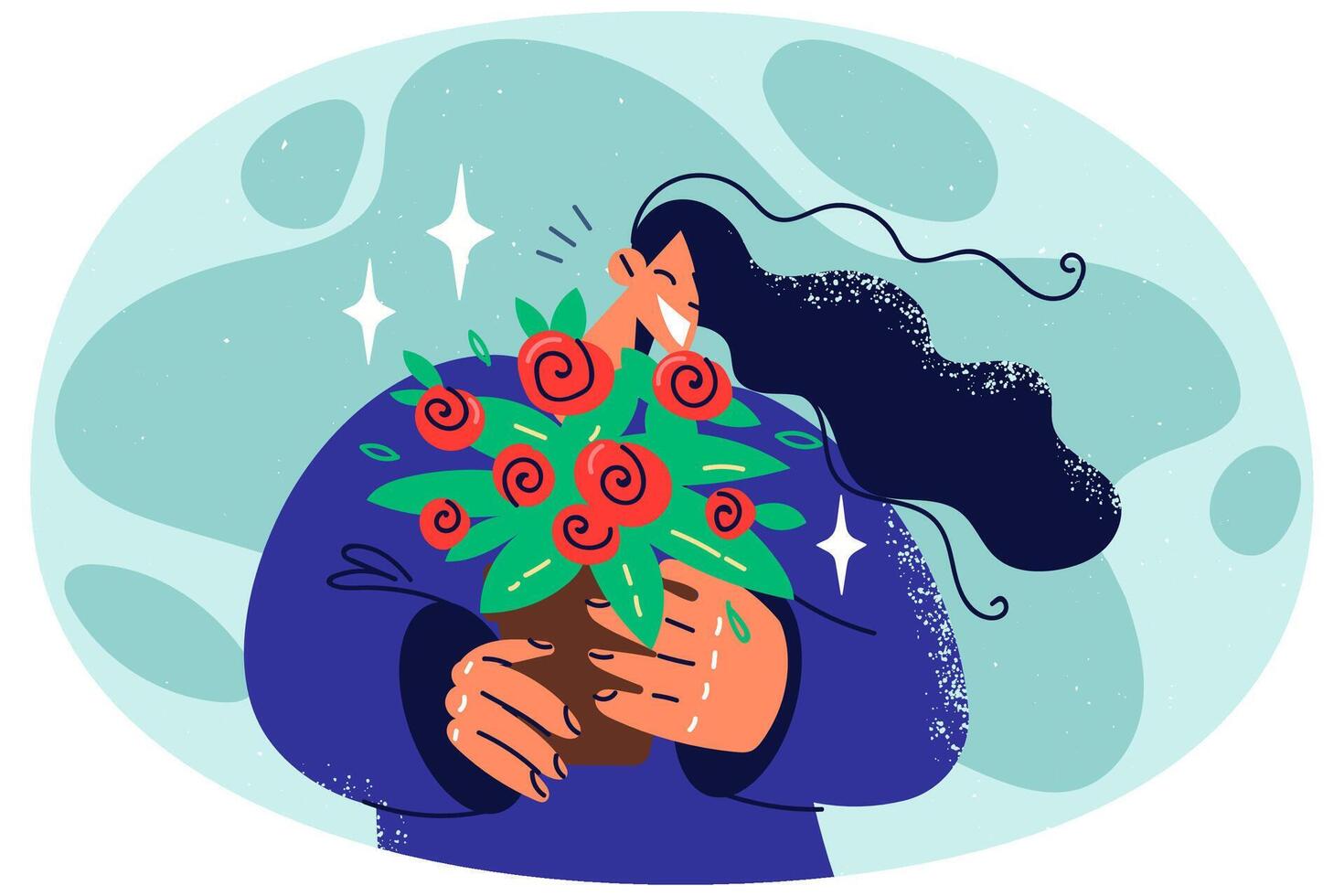 Smiling woman with flowers in hands vector
