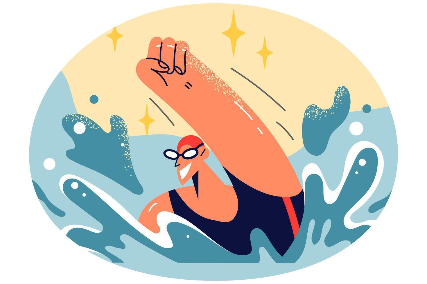 Happy swimmer excited with results in contest vector