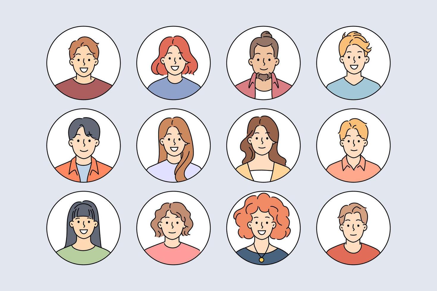 Avatars of people looking at screen with smile, for design of social network or dating application vector