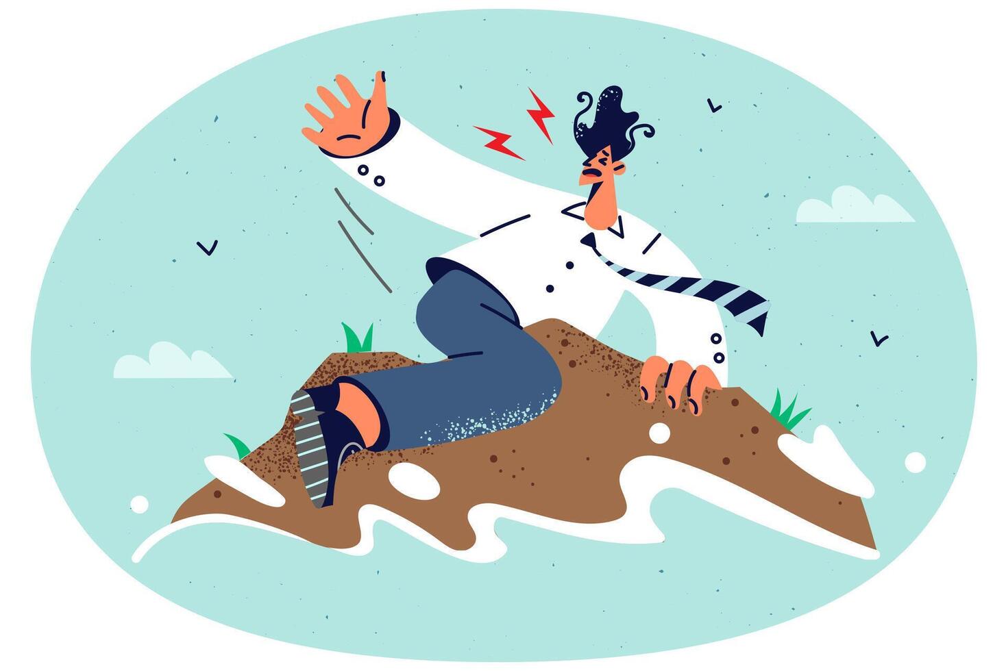 Stressed businessman on island in open sea vector