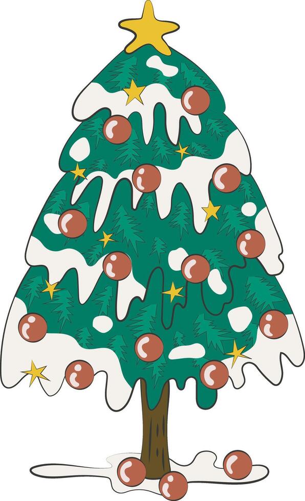 Merry Christmas Tree With Snow Card Illustration Graphic Element Art vector