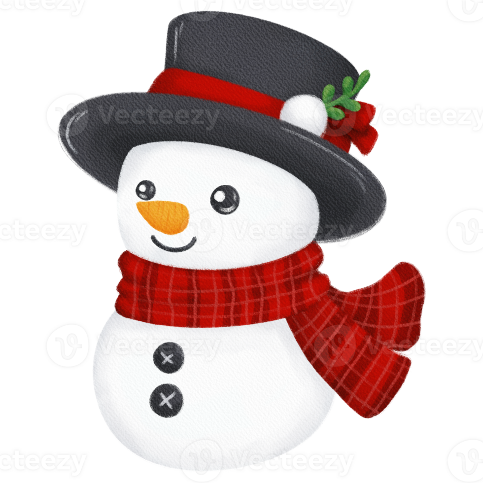 Retro Christmas Snowman with Plaid Scarf and Top Hat png
