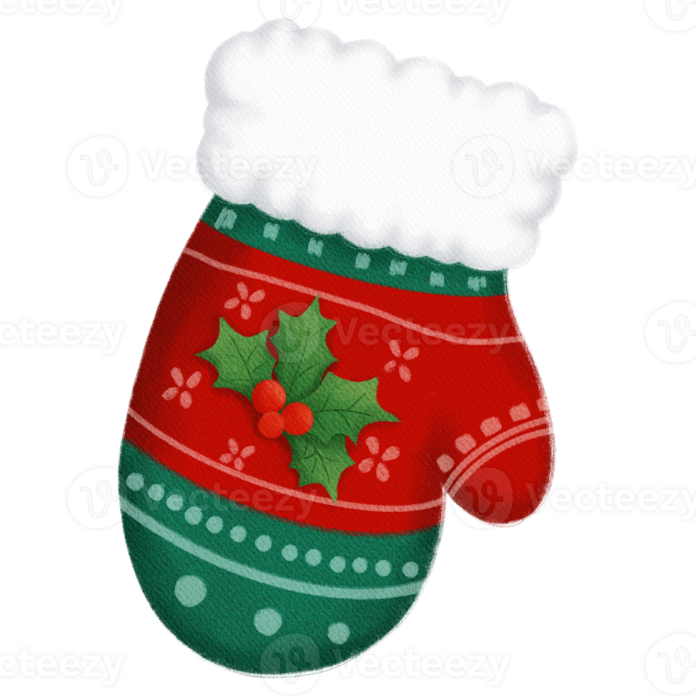 Retro Christmas mittens with old-fashioned knitted designs, perfect for adding warmth. png