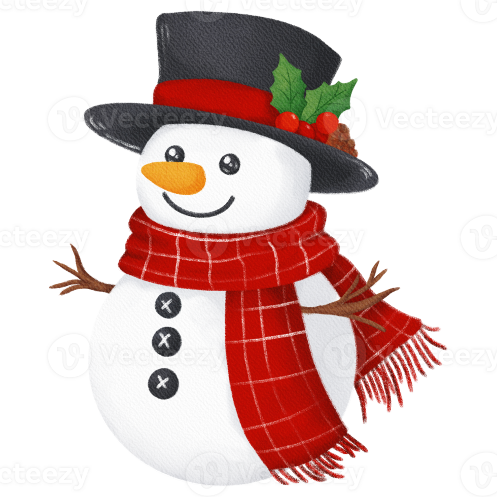Nostalgic Snowman with a Plaid Scarf and Top Hat for a Retro Christmas Feel png