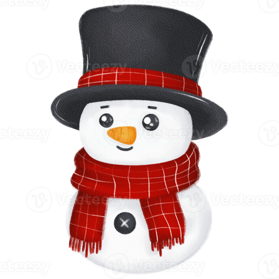 Nostalgic Christmas Snowman Wearing Plaid Scarf png