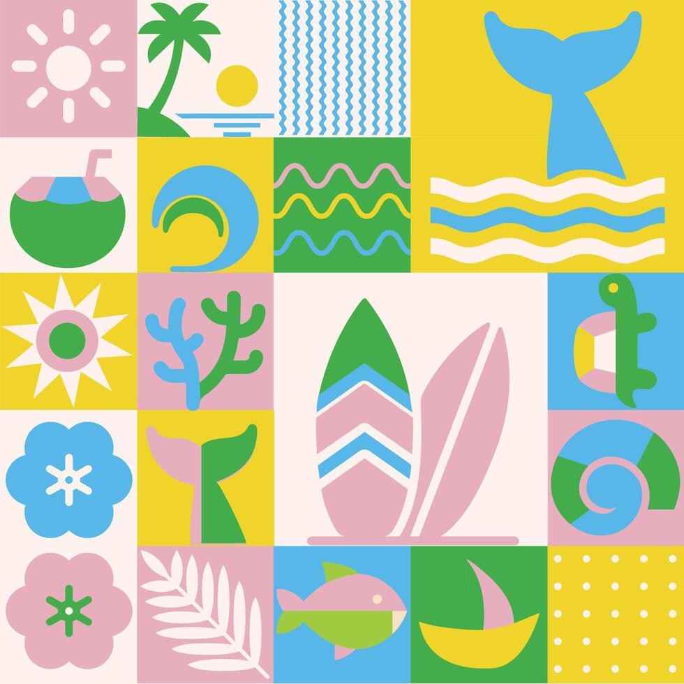Geometric abstract modern Hawaii summer Bauhaus background pattern vector