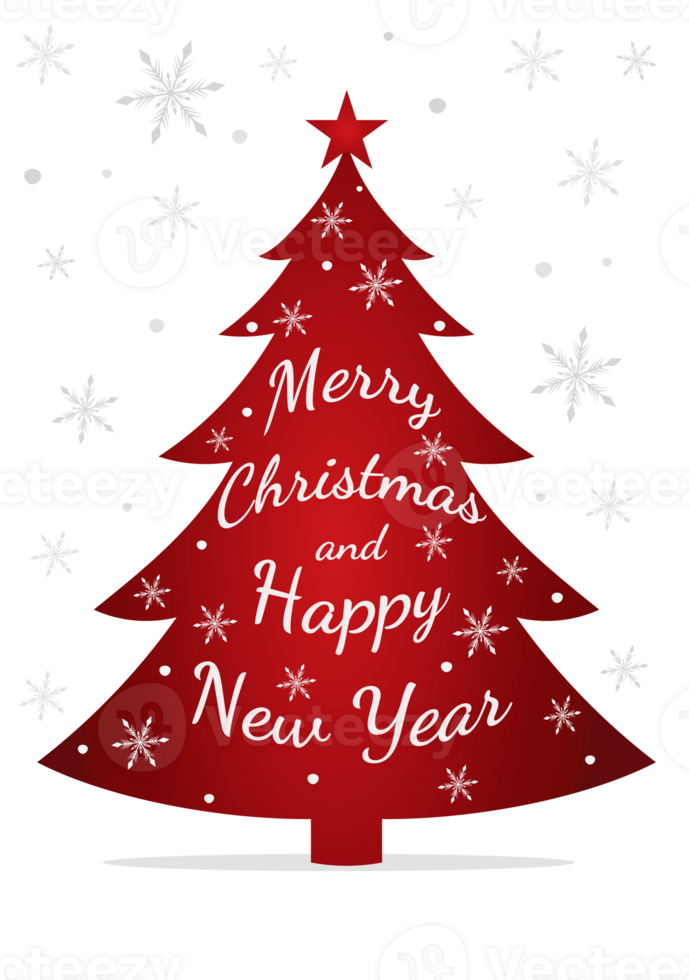 Merry Christmas and Happy New Year greeting card. Winter holiday card with snowflakes and New Year tree png