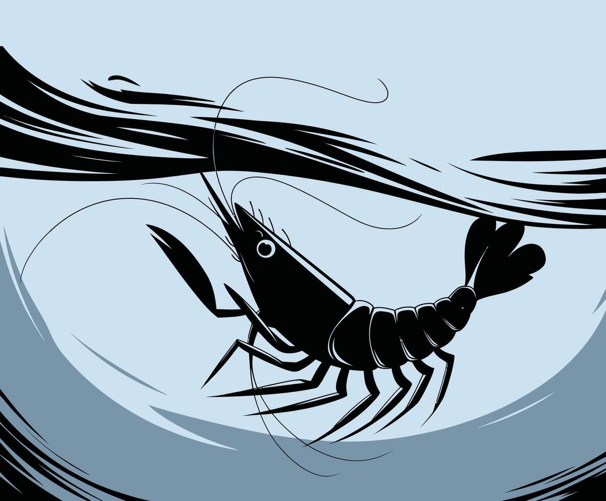 Swirling Shrimp in Water Silhouette EPS Template Illustration vector
