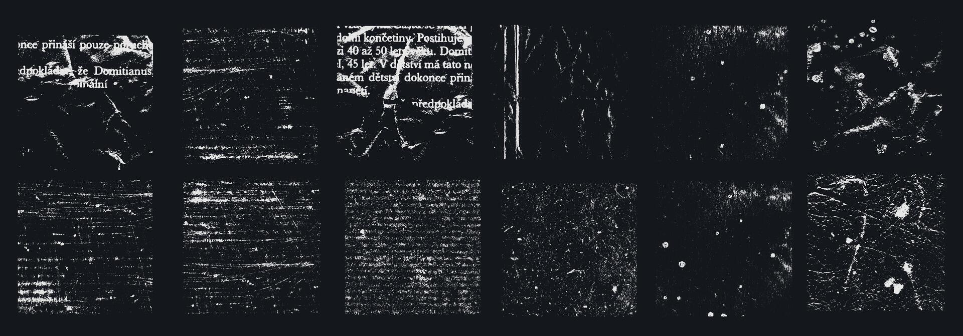 Grunge Dust and Scratches Texture Collection. Set of Worn Overlay Distressed Background. Black and White Dirty Wall Surface vector