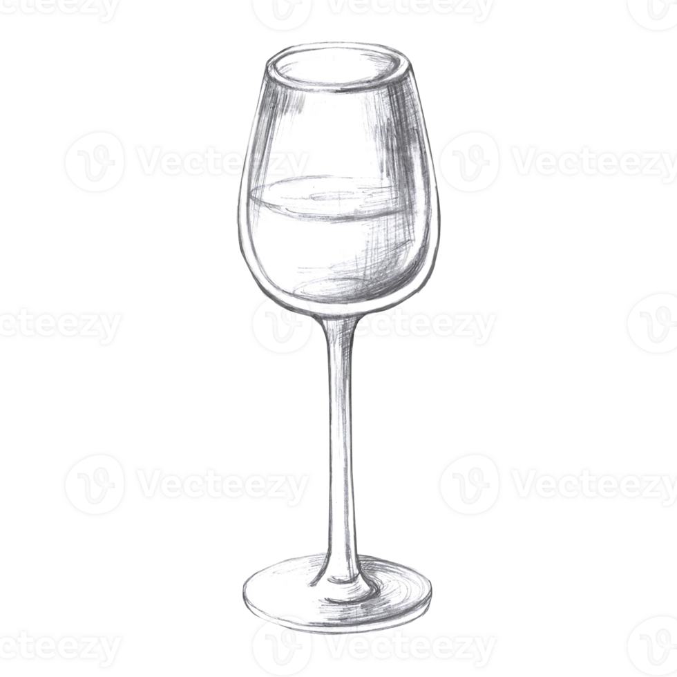 Glass of wine, hand drawn pencil drawing. Isolated illustration in realistic style for fish restaurant design, menu, textile, posters png