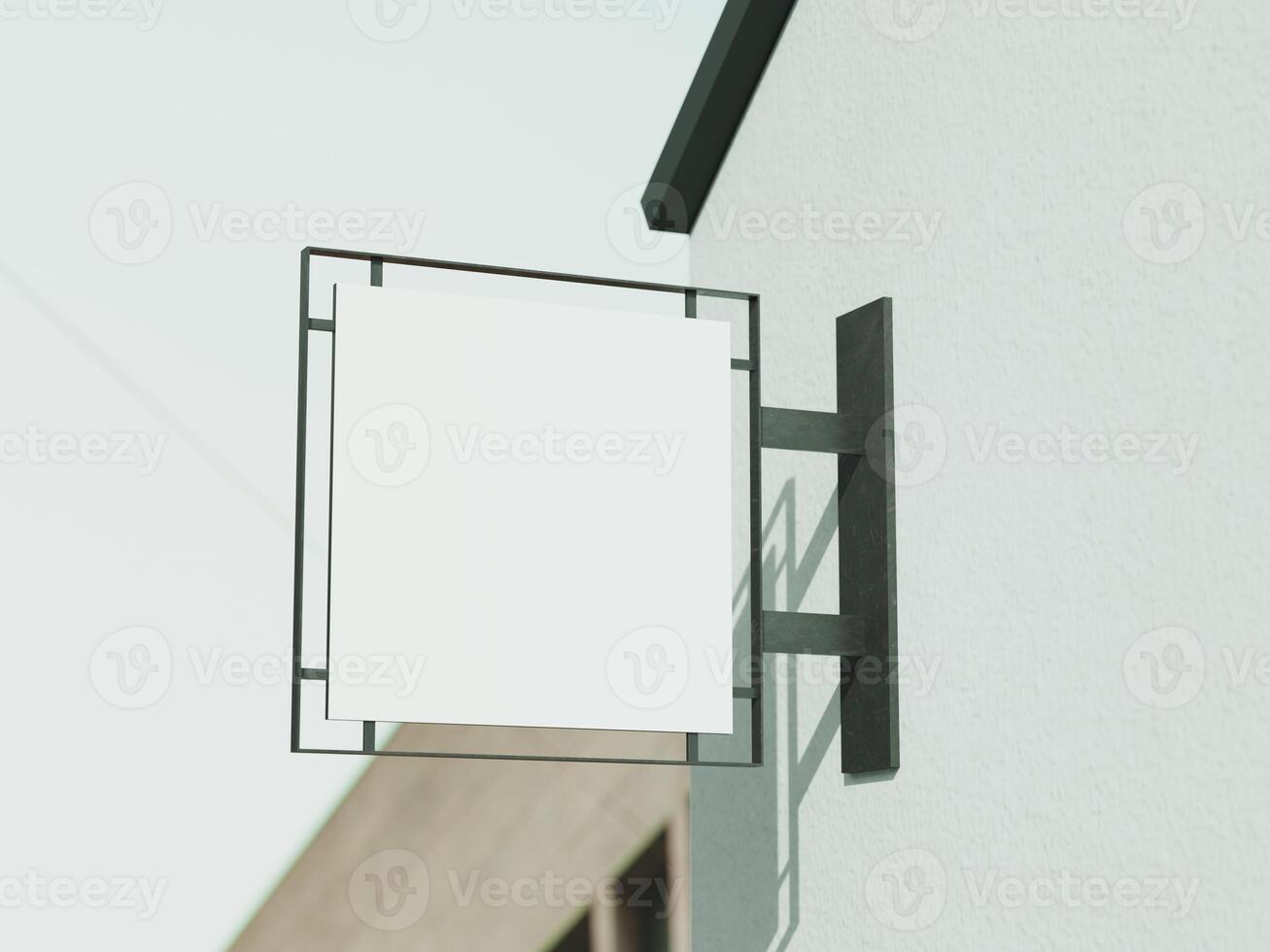 Signboard mockup and template empty frame for logo or text on exterior street advertising city shop background photo