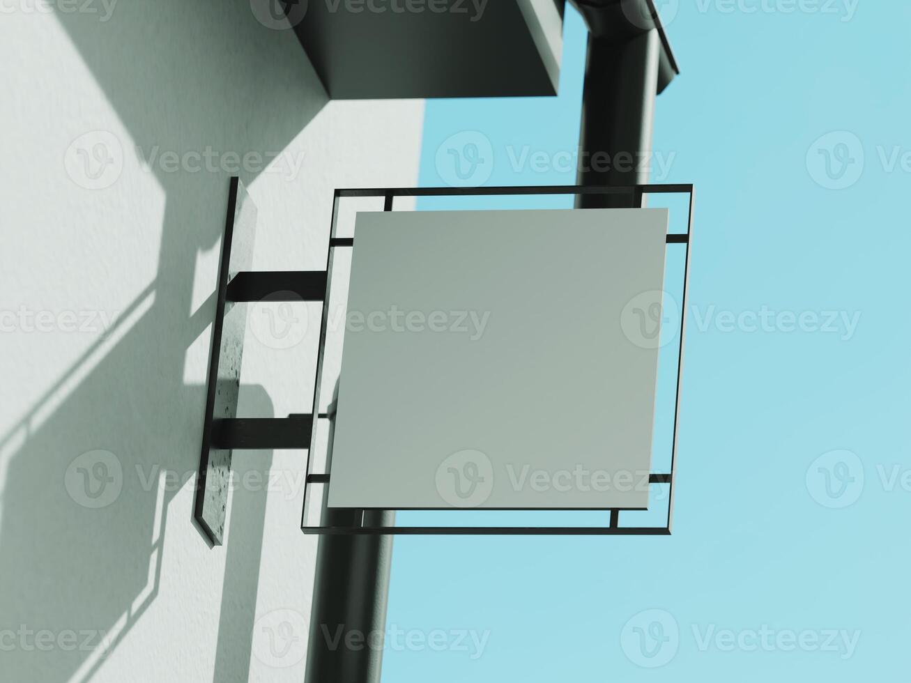 Signboard mockup and template empty frame for logo or text on exterior street advertising city shop background photo