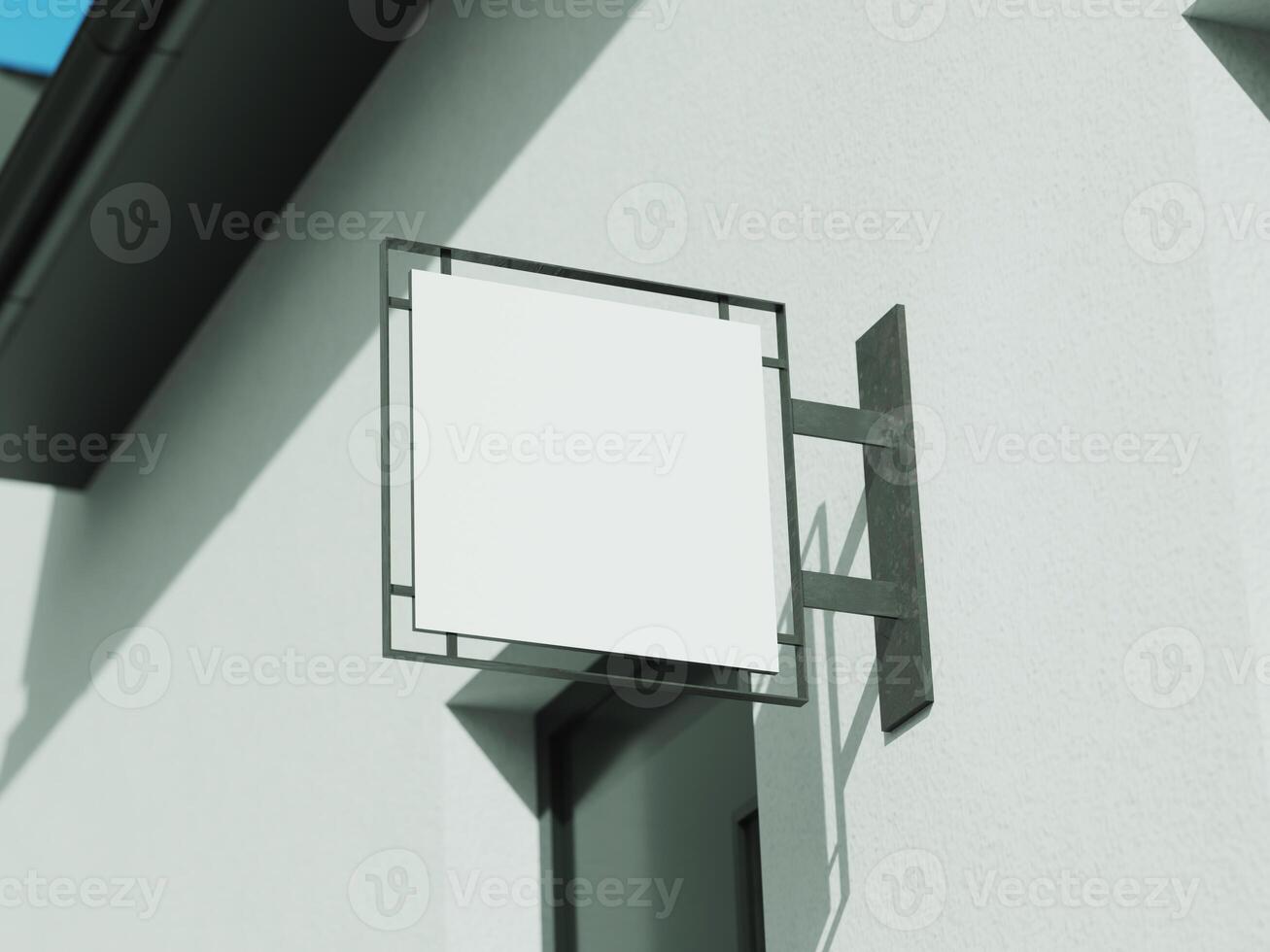 Signboard mockup and template empty frame for logo or text on exterior street advertising city shop background photo