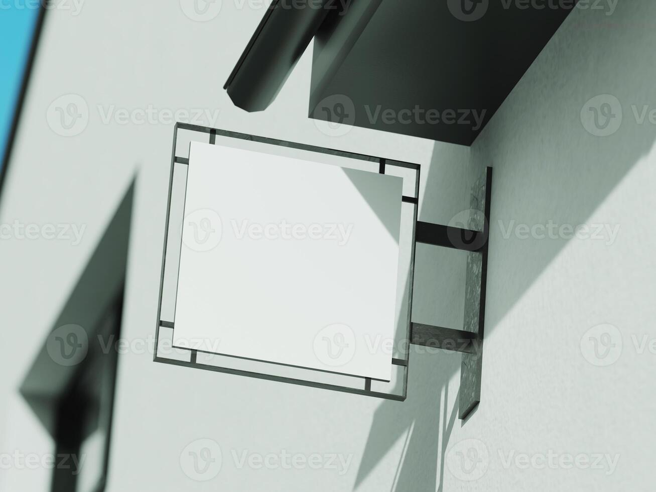 Signboard mockup and template empty frame for logo or text on exterior street advertising city shop background photo