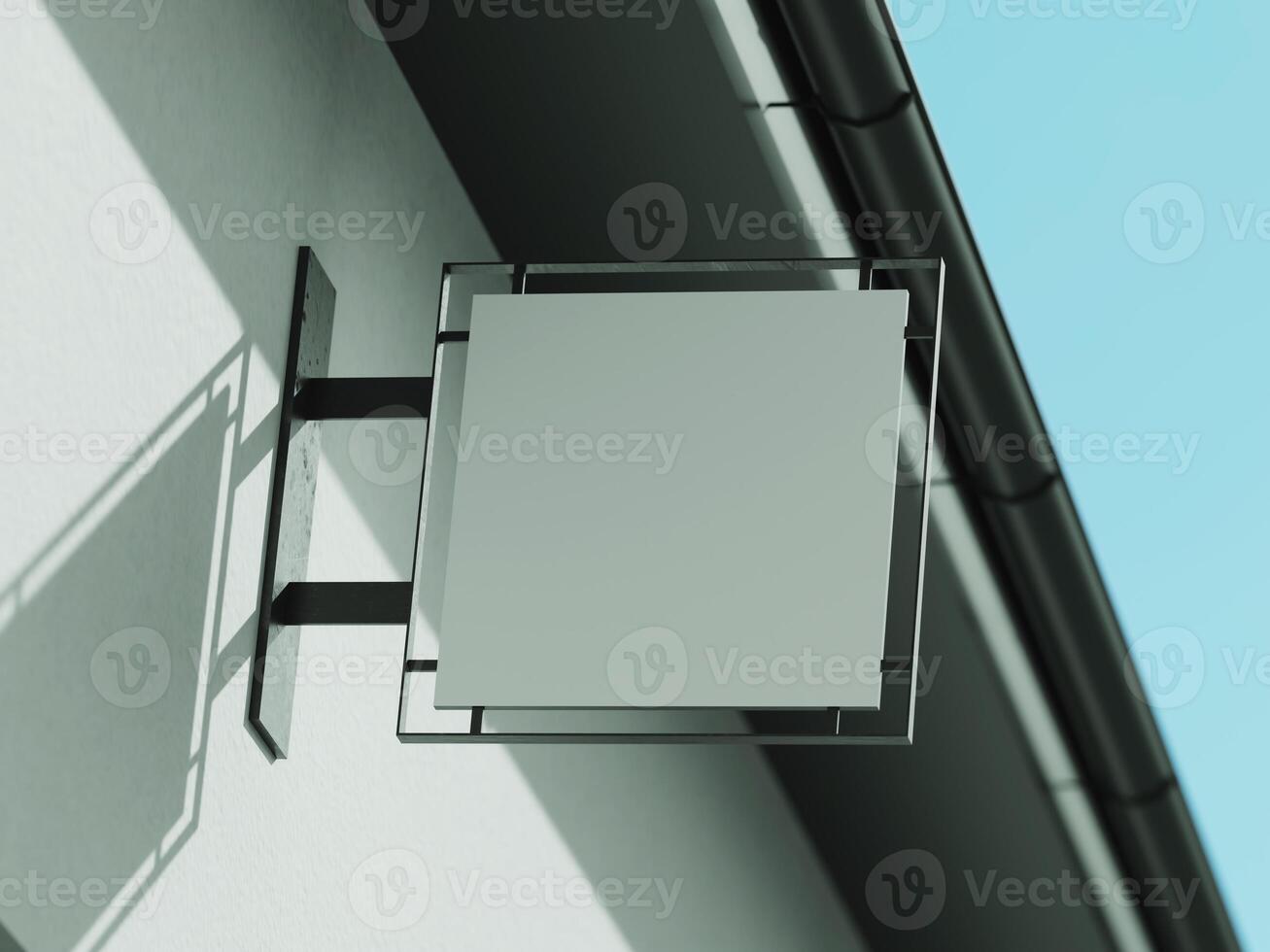 Signboard mockup and template empty frame for logo or text on exterior street advertising city shop background photo