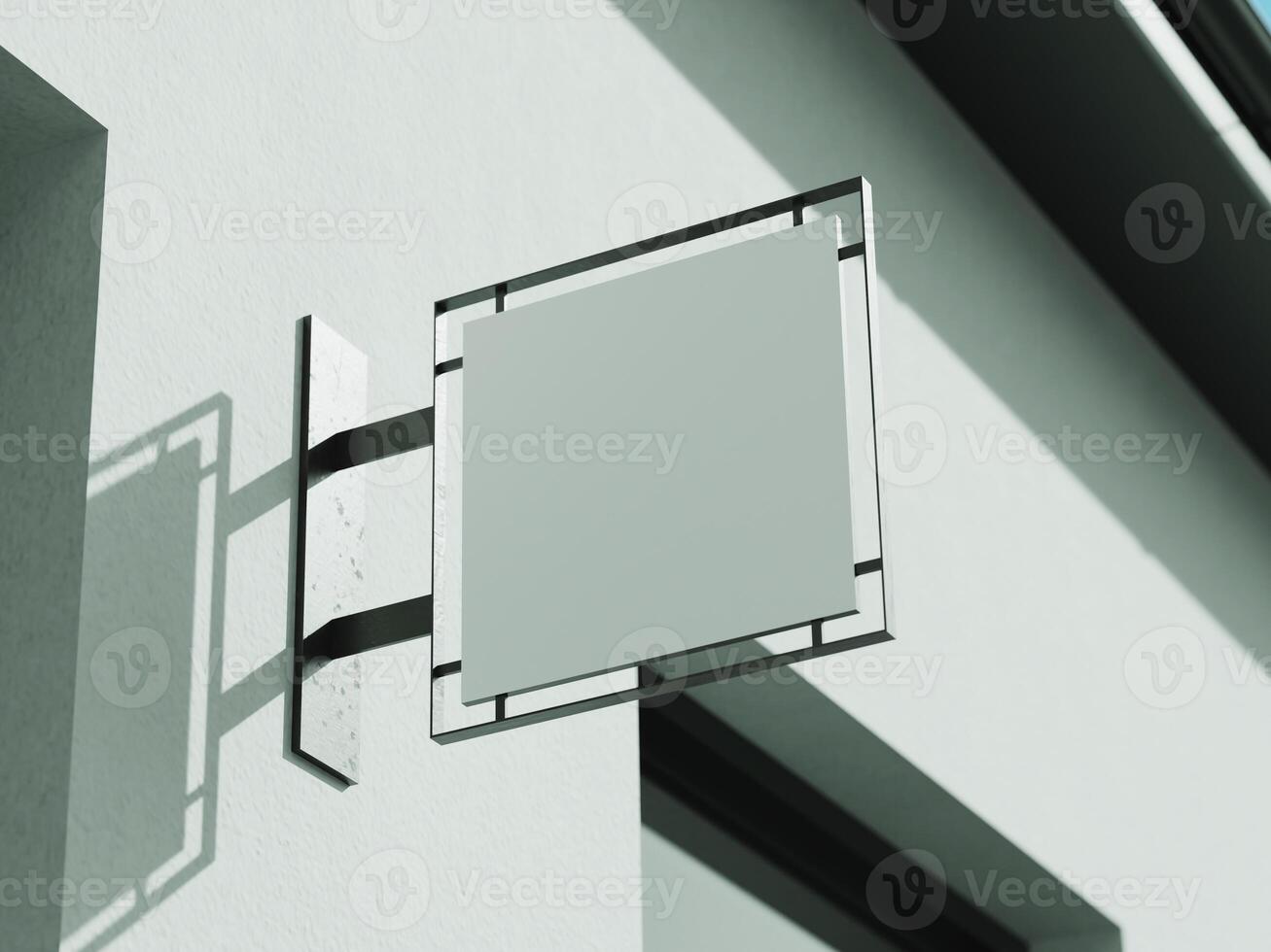 Signboard mockup and template empty frame for logo or text on exterior street advertising city shop background photo