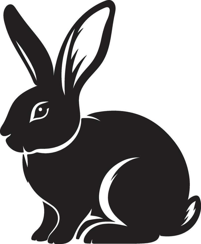 Illustration flat black rabbit bunny silhouette isolated on white background vector