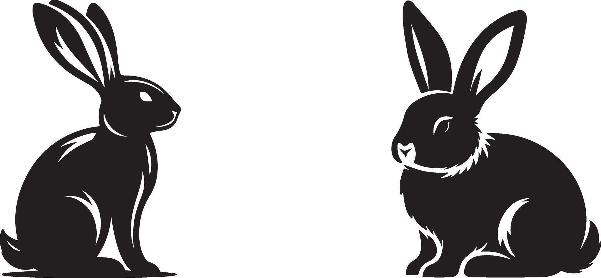 cute black rabbit Silhouette set ,On White Background. vector