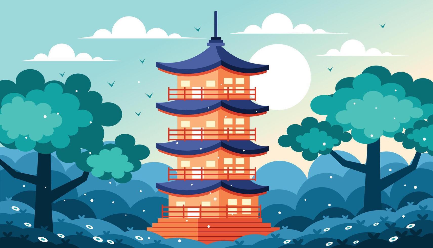 Japanese Mountain Temple vector