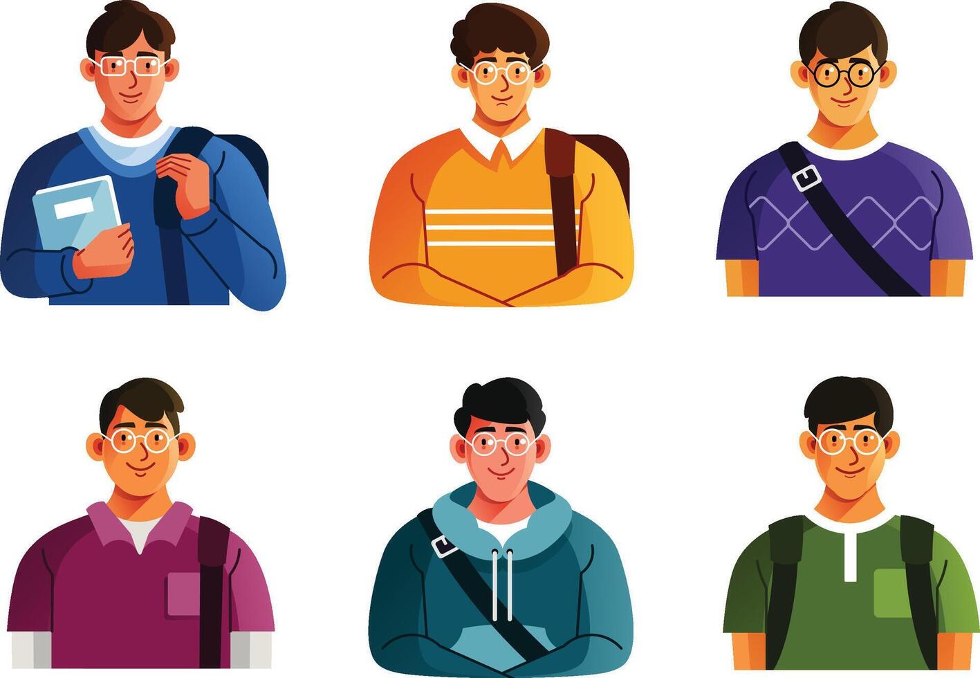 College Student Character Avatar Set vector