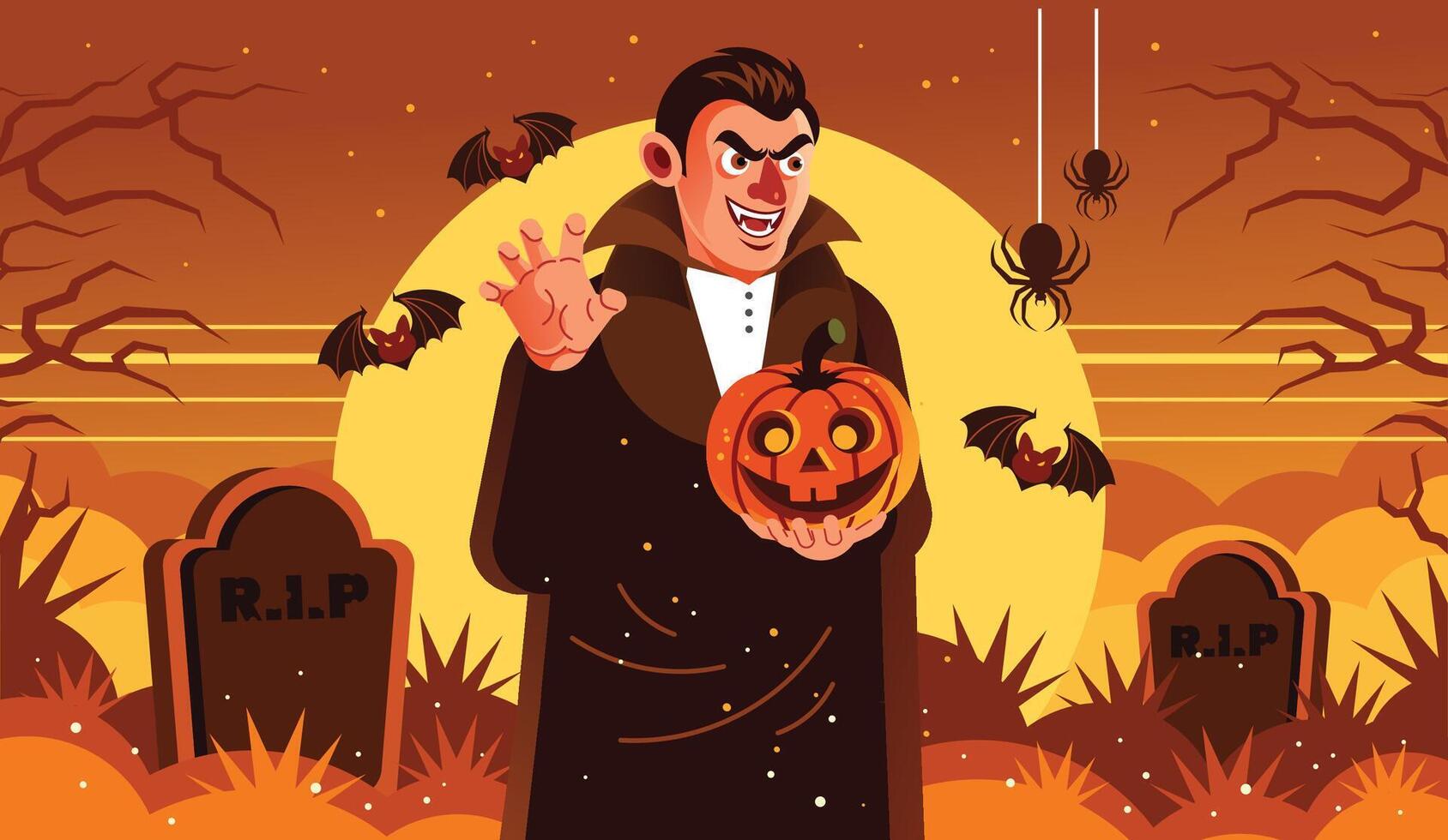 Dracula Hold Halloween Pumpkin vector