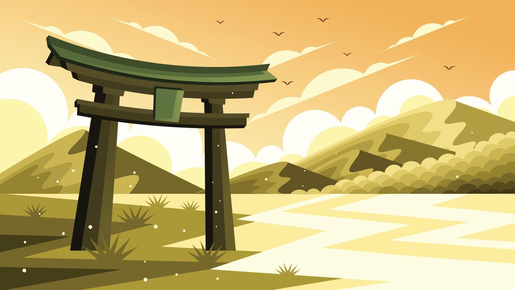 Torii Gate Japanese Landscape Illustration vector