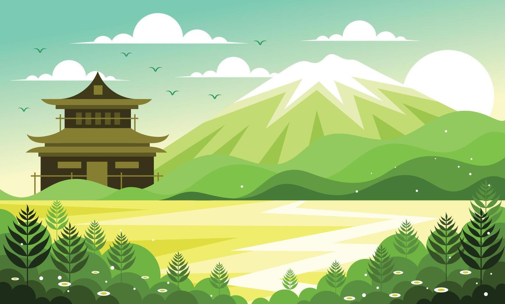 Japanese Nature with Castle Illustration vector