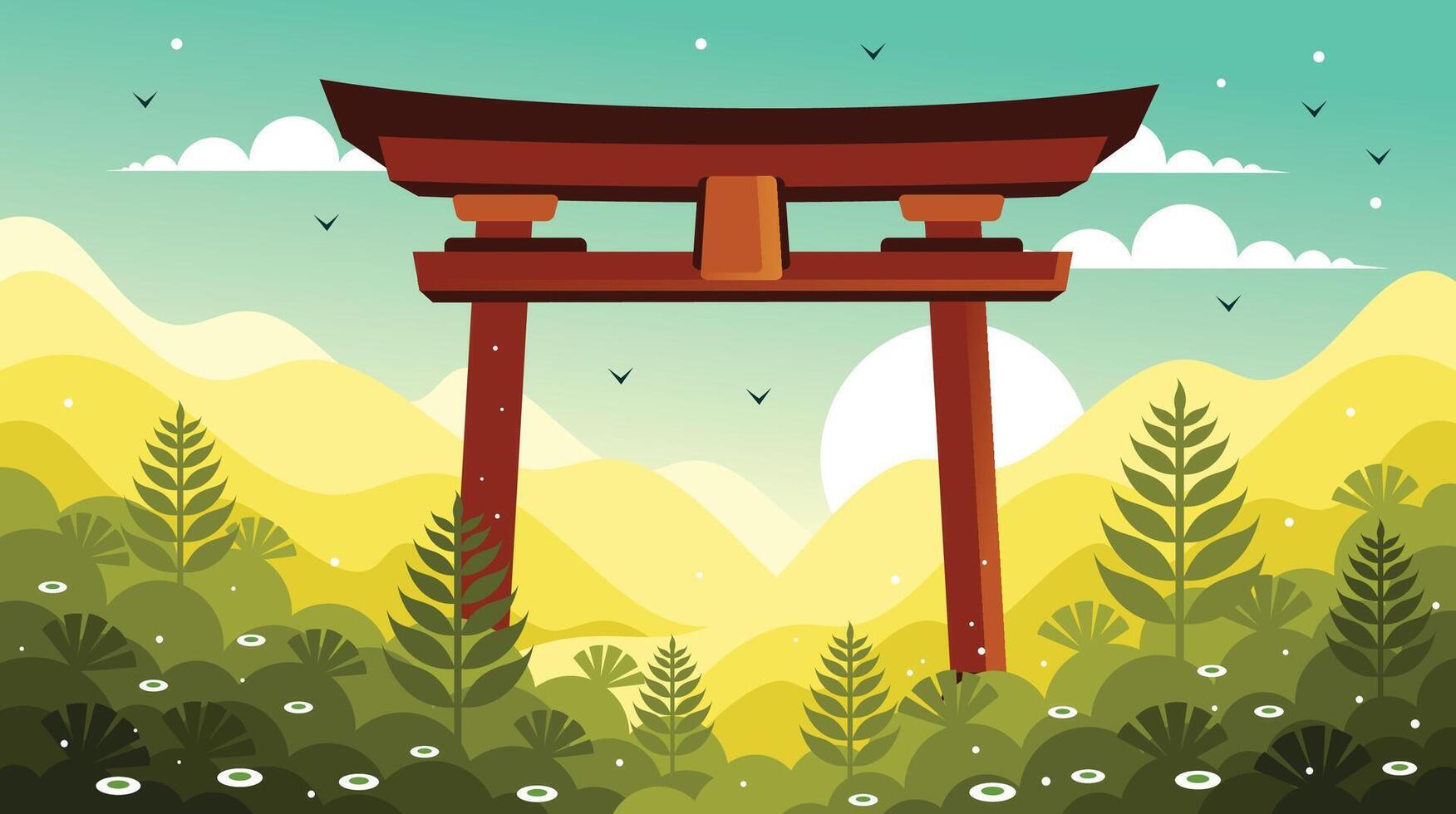 Torii Gate Japan in Forest Illustration vector