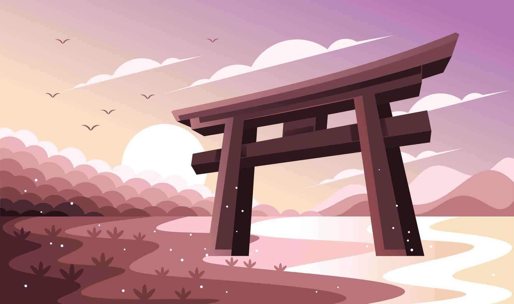 Torii Gate Japan in Beach Illustration vector