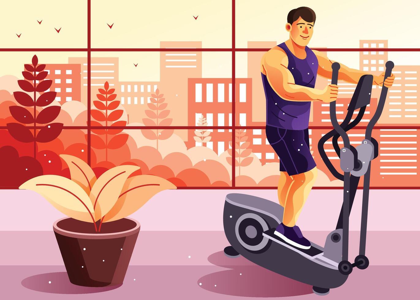 Working Out on Elliptical Trainer Illustration vector