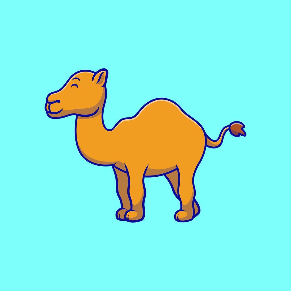 Happy Camel Cartoon Illustration. Animal Nature Concept. Flat Cartoon Outline Style. vector