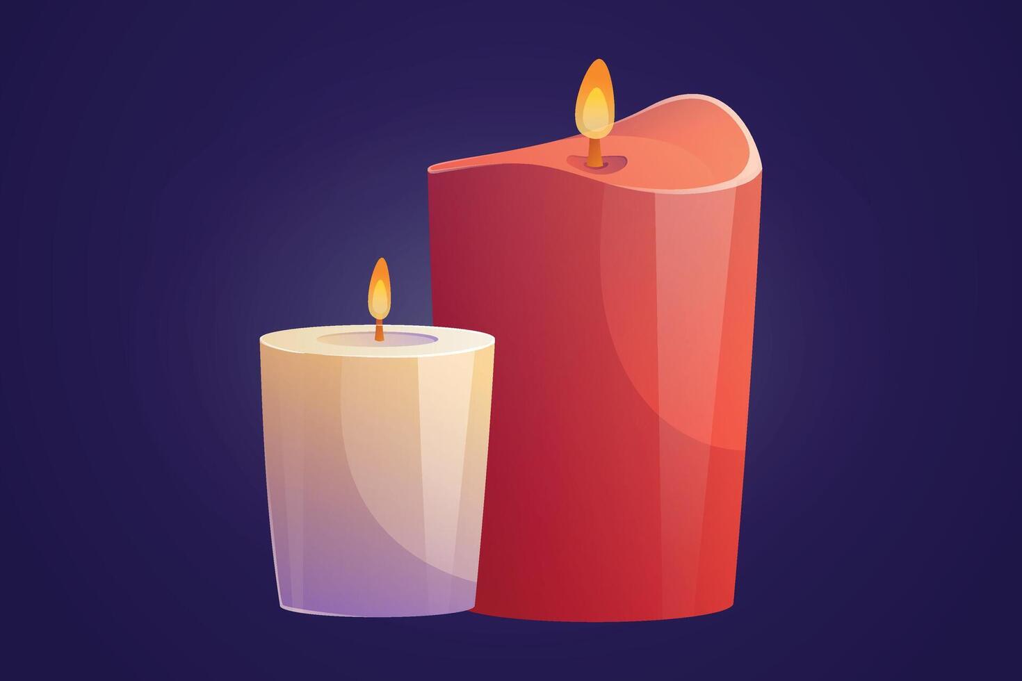 Warm and Cozy Candlelight. Elegant Red and White Candles with Glowing Flames, Perfect for Christmas, Holiday Decor, and Festive Greeting Cards. isolated cartoon illustration. vector