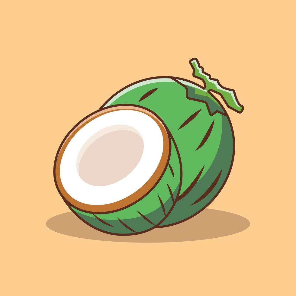 coconut green Cartoon Icon Illustration. fruit nature Object Icon Concept Isolated Premium . Flat Cartoon Style vector