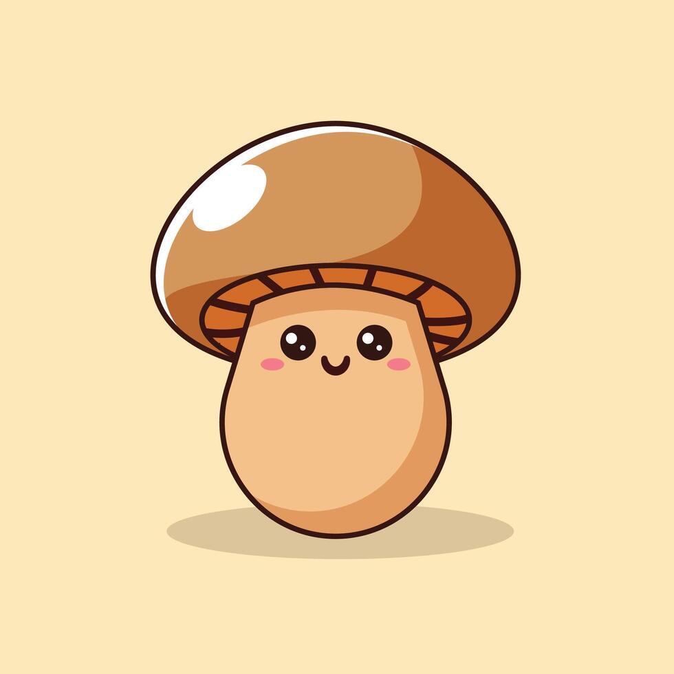 Shiitake mushroom Cartoon Icon Illustration. mushroom Object Icon Concept Isolated Premium . Flat Cartoon Style vector