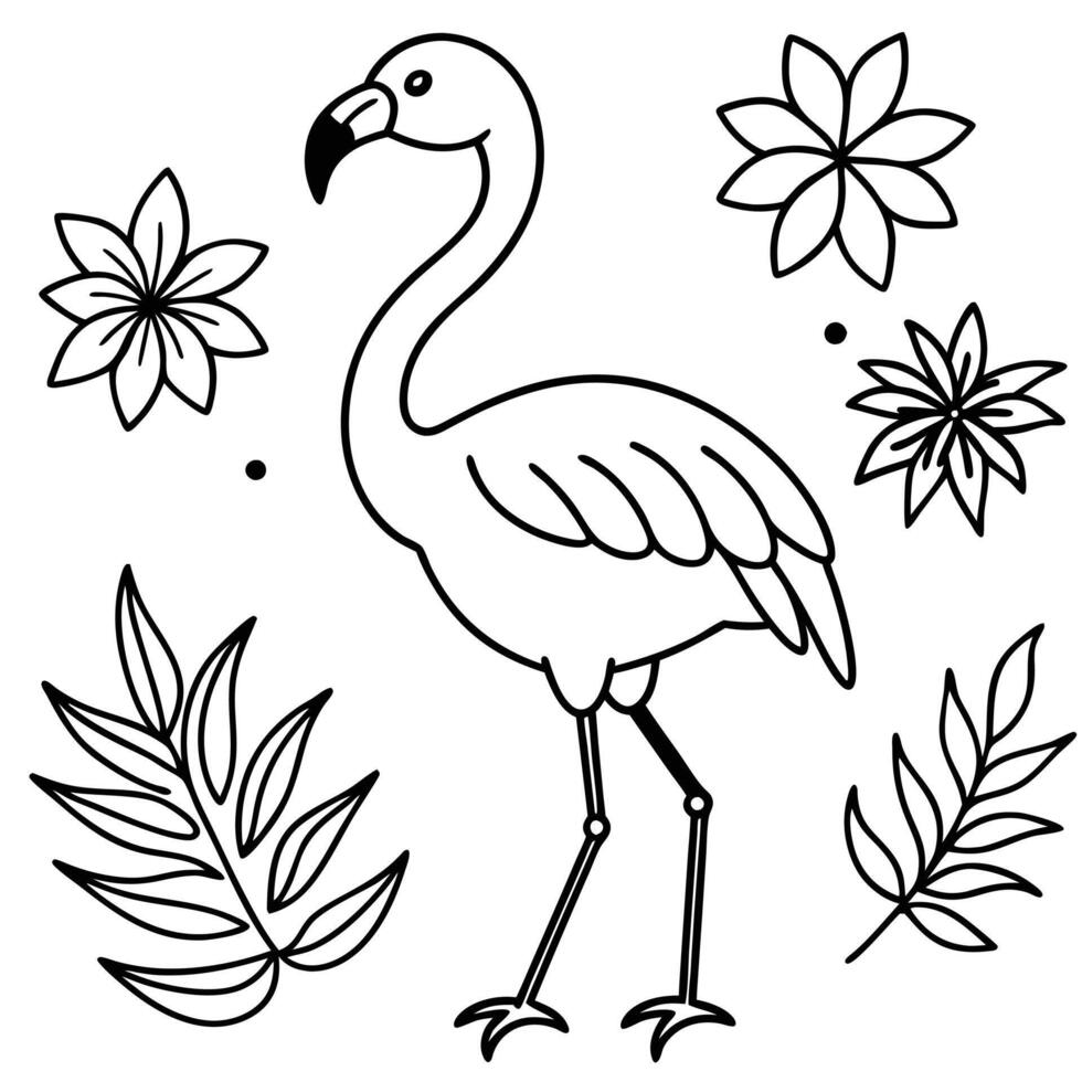 Flamingo Fantasy Tropical Line Art vector