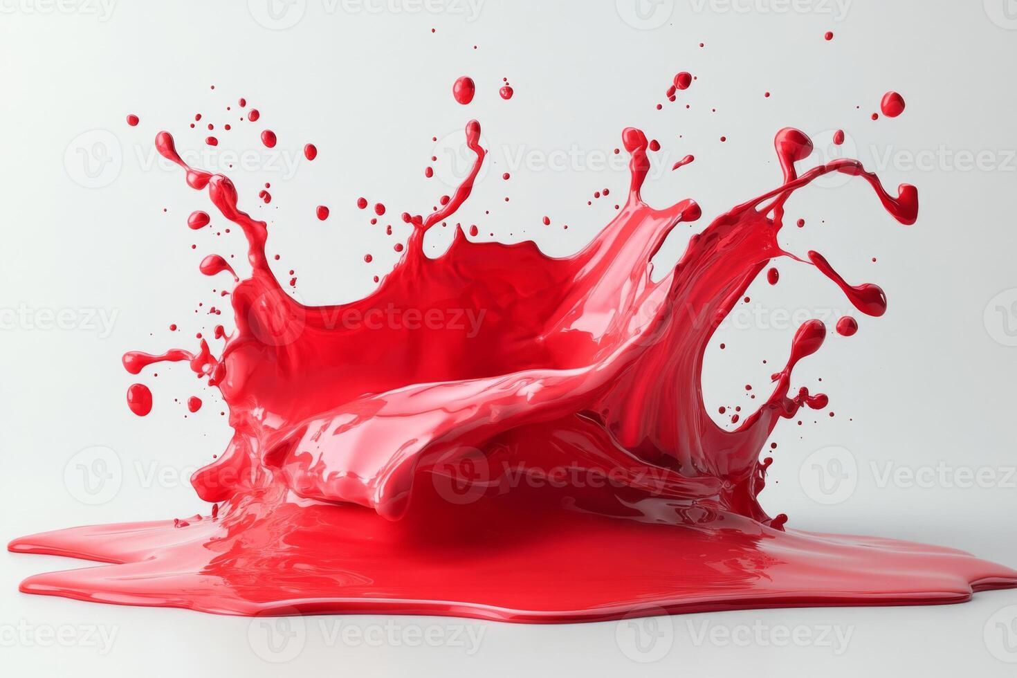 Red paint splashes forming a crown shape with droplets on a pale grey backdrop photo