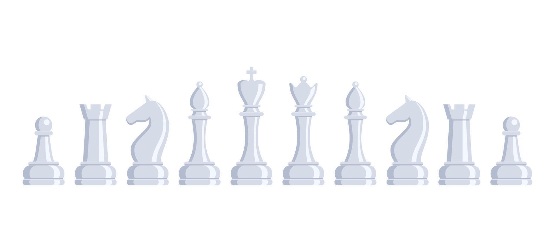Chess pieces, set of elements. Sports and intellectual game, strategy. Queen, king, bishop, knight, rook, pawn. illustration. vector