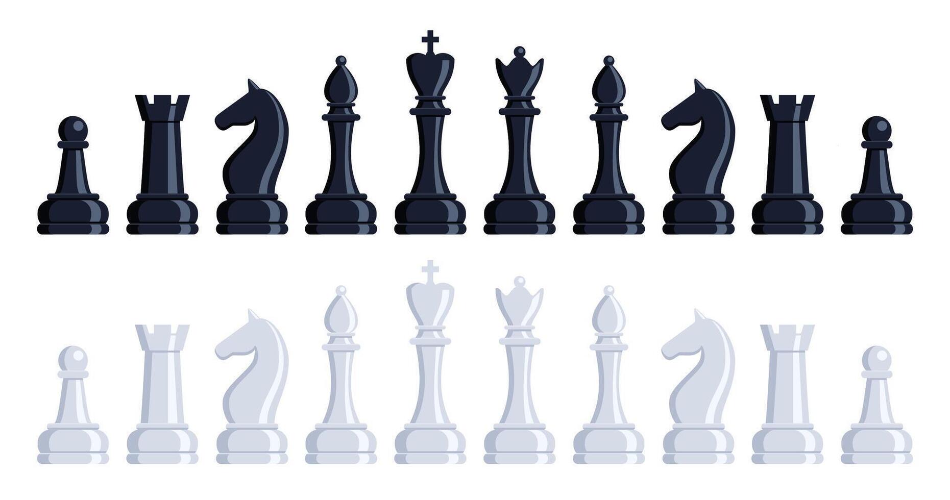 Chess pieces, set of elements. Sports and intellectual game, strategy. Queen, king, bishop, knight, rook, pawn. illustration. vector