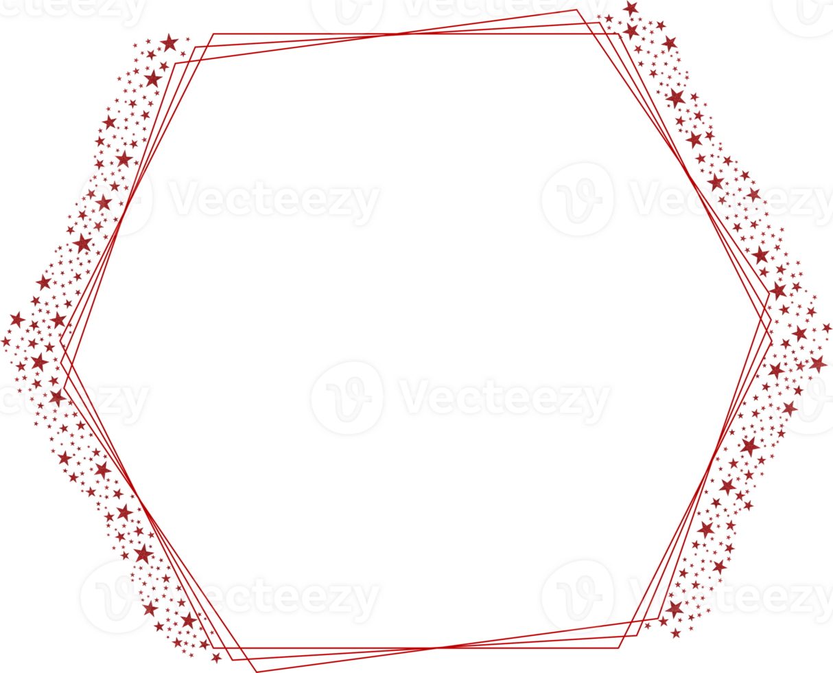 Red Hexagonal Frame With Red Sparkling Glitter Stars png