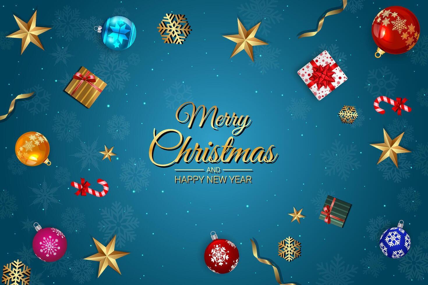 Vibrant blue Christmas background with golden stars and festive ornaments vector